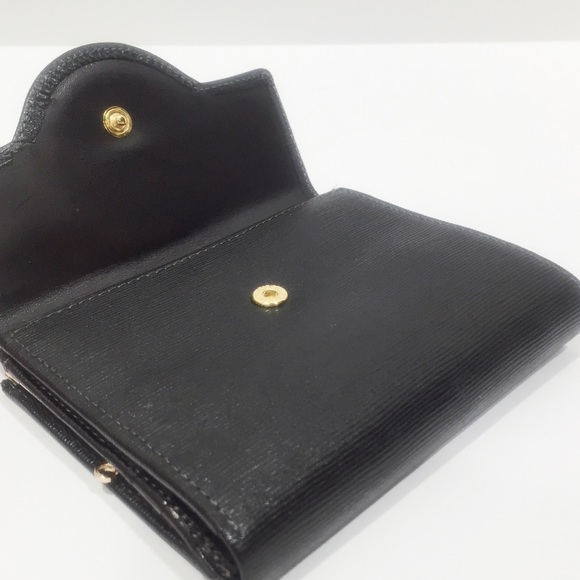 Hanae Mori black textured leather gold logo vintage compact wallet - Picture 6 of 11